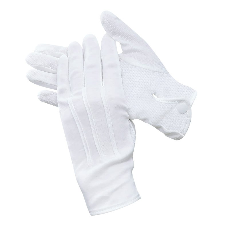 Fittia White Parade Gloves with Grip: Non-Slip for Men & Women with Snap Cuff, Breathable Cotton, Costume Honor Guard Gloves, 1 Pair - Image 1